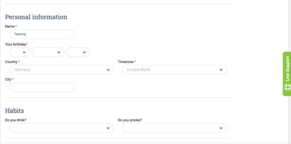 Filling out personal information on GoDateNow